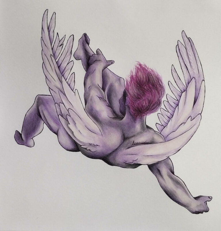 Recherches anatomiques : Ange violet nu qui tombe