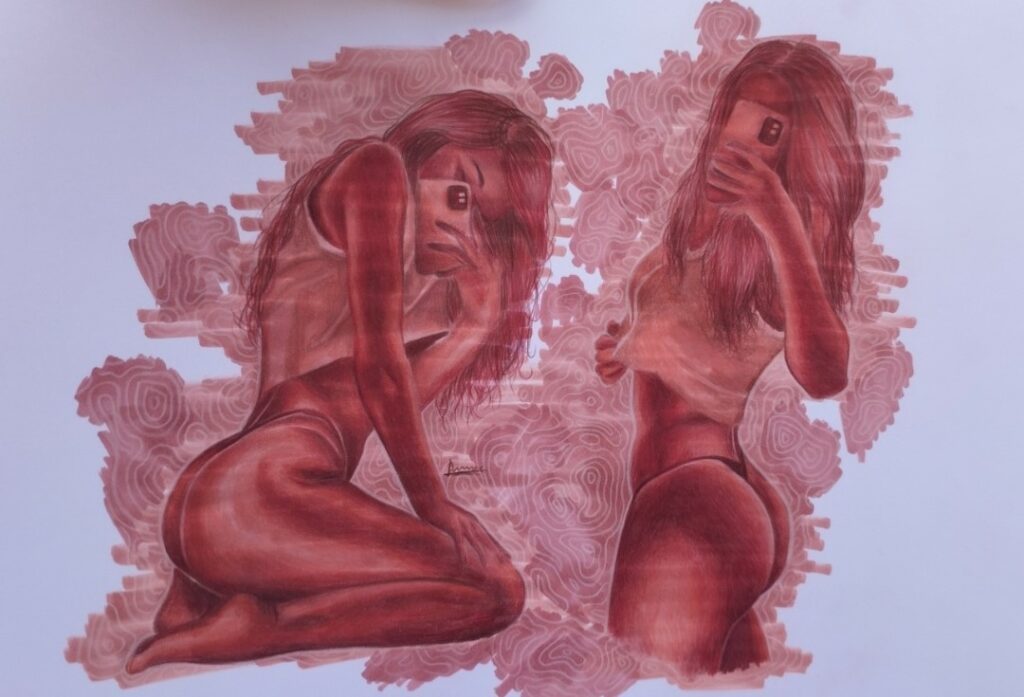 Anatomie humaine : Selfie femme rouge